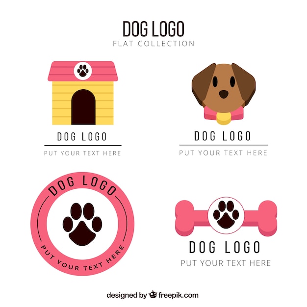 Vetor logotipos cão plana com detalhes rosa