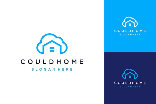 Logotipos de design de tecnologia residencial ou casas com nuvens