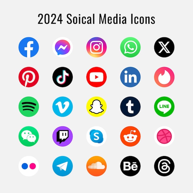 Vetor logotipos de mídia social definidos com facebook instagram youtube twitter snapchat e mais