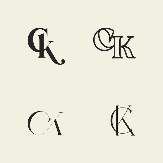 Logotipos de monogramas letras ck letras c letra k