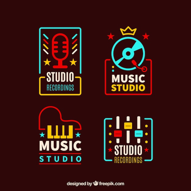 Logotipos de música coloridos vintage embalar