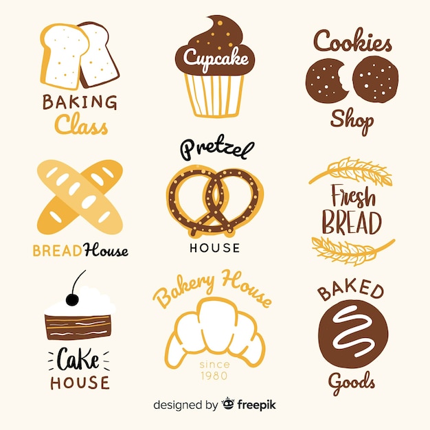 Logotipos de padaria desenhada de mão