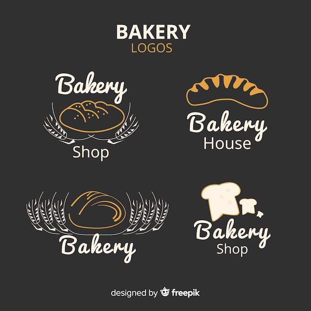Vetor logotipos de padaria desenhada de mão