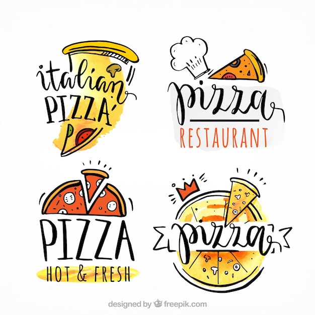 Logotipos de pizza desenhados à mão