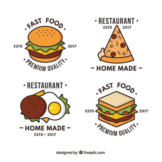 Logotipos desenhados a mão para restaurantes de fast food