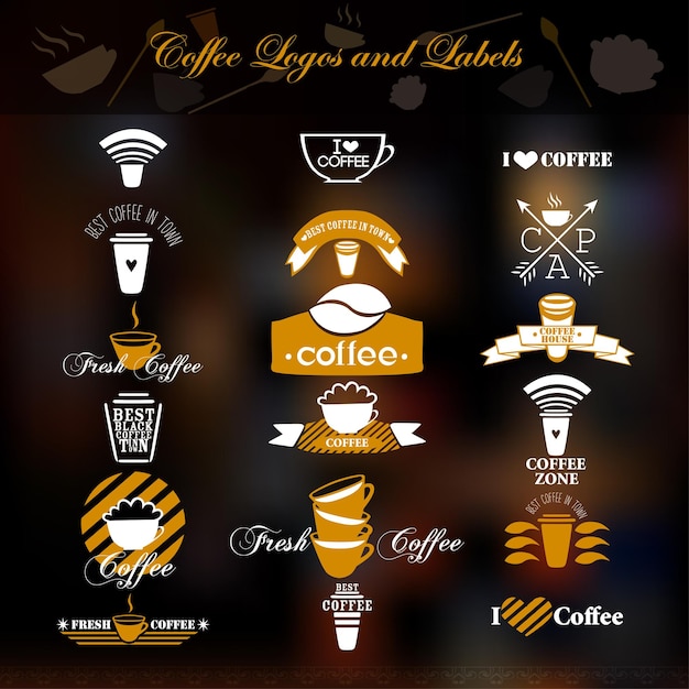 Vetor logotipos e rótulos de café