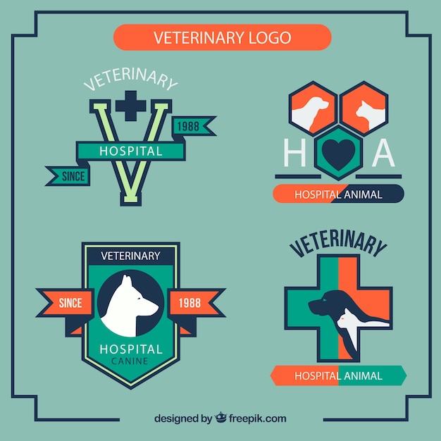 Vetor logotipos veterinários em estilo linear