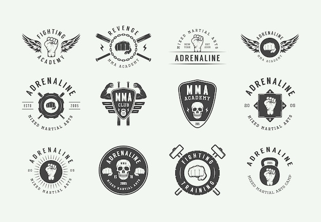 Logotipos vintage de artes marciais mistas ou clubes de luta