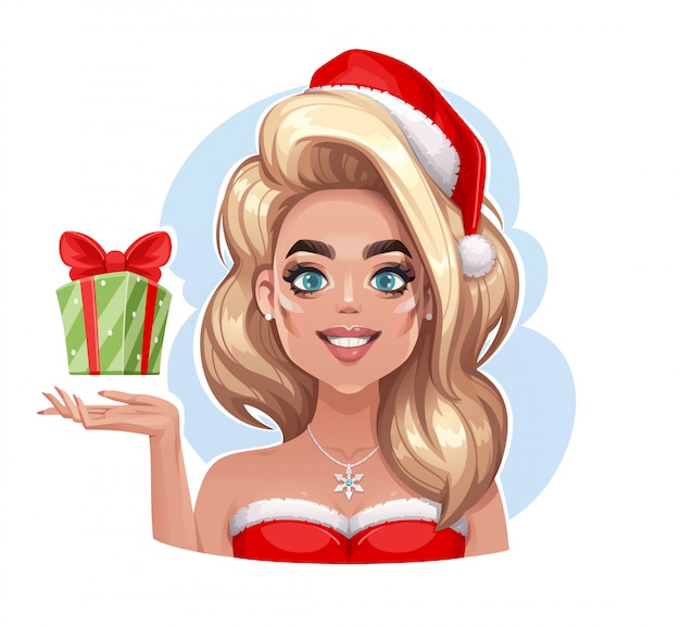 Vetor loira pin-up com ilustração de presente de natal