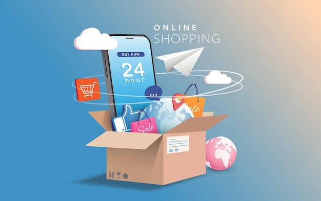 Loja de compras on-line no conceito de marketing de negócios inteligente de aplicativos móveis Vector Illustration20221102