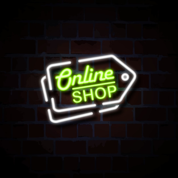 Vetor loja online com etiqueta de preço estilo néon sinal ilustração