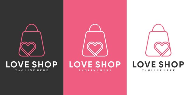 Loja online e design de logotipo de amor com conceito moderno vetor premium