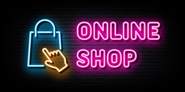 Loja Online Modelo de Design de Vetor de Sinais de Néon Estilo Néon