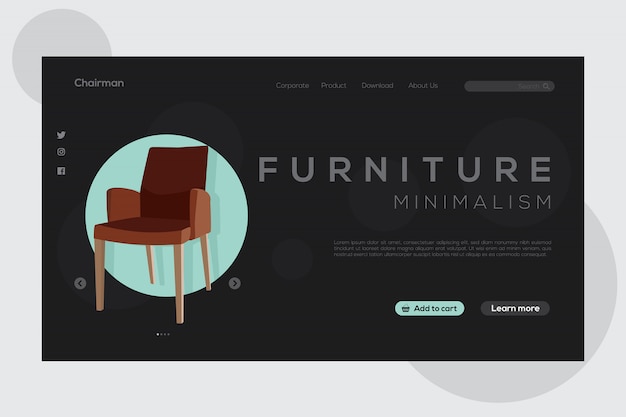 Vetor loja online móveis de landing page modo escuro