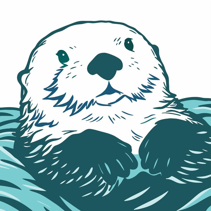 Vetor lontra marinha desenhada à mão personagem de desenho animado adesivo ícone conceito ilustração isolada