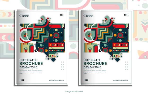 Lookbook moderno e design de capa de brochura com formas de padrão colorido geométrico