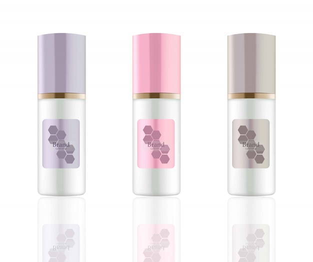 Lotion Cosmetics set Vector realista maquete. Pacote roxo Frasco de creme de hidratação