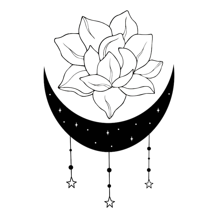 Vetor lótus celestial com ilustração de lua crescente