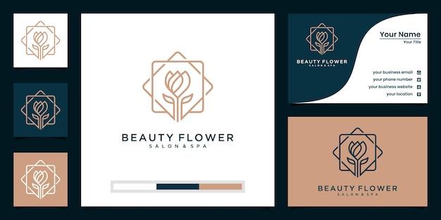 Lótus de beleza com design de logotipo de estilo de linha de arte e cartão de visita. bom uso para spa, salão e logotipo da moda