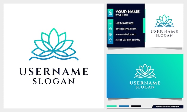 Lotus, design de logotipo de estilo de arte de linha de flor de magnólia. ioga, spa, logotipo de luxo de salão de beleza com modelo de cartão de visita