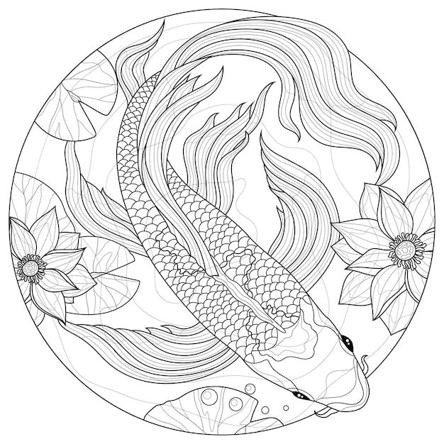 desenho de peixe para colorir. anti-stress para crianças e adultos. fundo  branco. 11163582 Vetor no Vecteezy