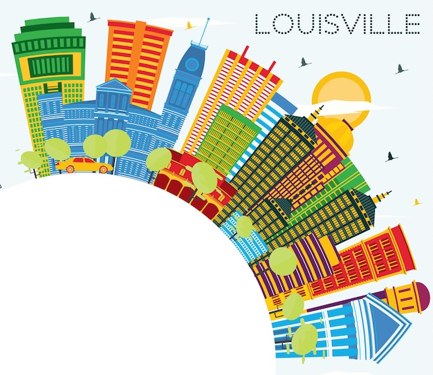 Louisville, kentucky, eua, skyline da cidade com edifícios coloridos, céu azul e espaço para cópia