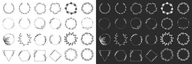 Louros e coroas de flores. Conjunto de elementos de design