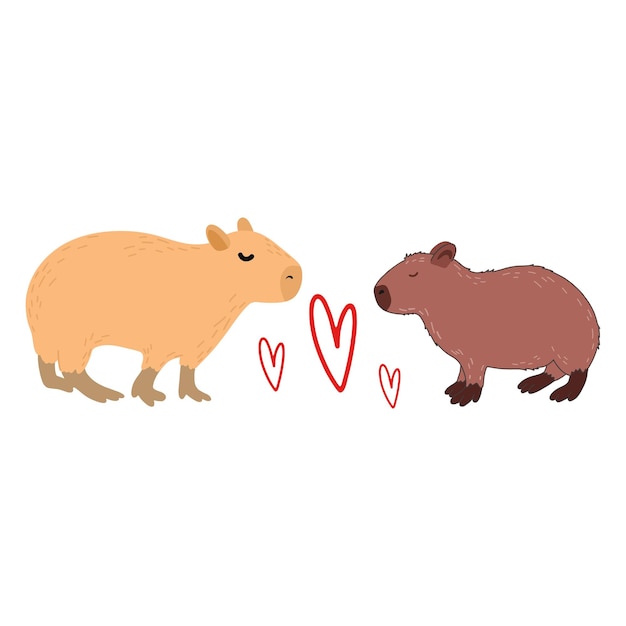 Vetor love capybara personagem engraçado em design plano cute capybara ilustração vetorial