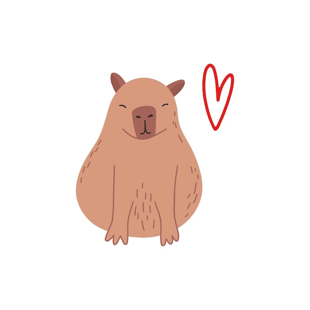 Vetor love capybara personagem engraçado em design plano cute capybara ilustração vetorial