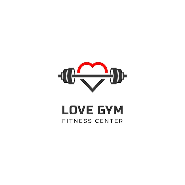 Love care fitness fit ginásio esporte saudável logo design inspiração vetorial com haltere barbel