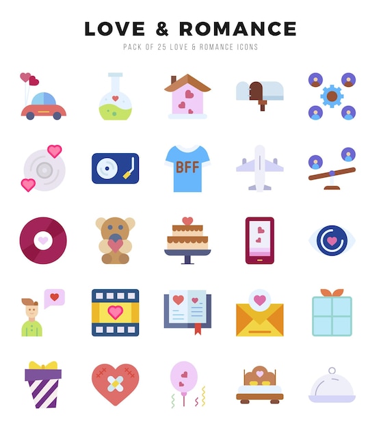 Love romance colecção de ícones planos 25 ícones em um design plano