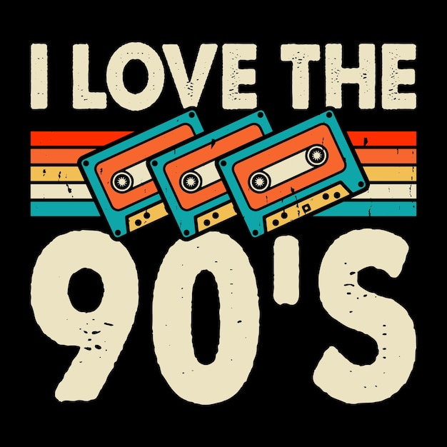 Vetor love the 90's fun old school hip hop retro vintage music cassete mixtape design de camiseta