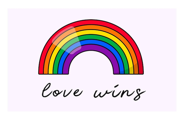 Love Wins texto com pôster conceitual de arco-íris com letras de mão de arco-íris LGBT