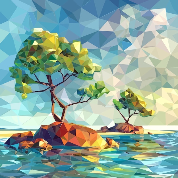 Vetor low_polygonal_geometric_trees_and_islandabstract