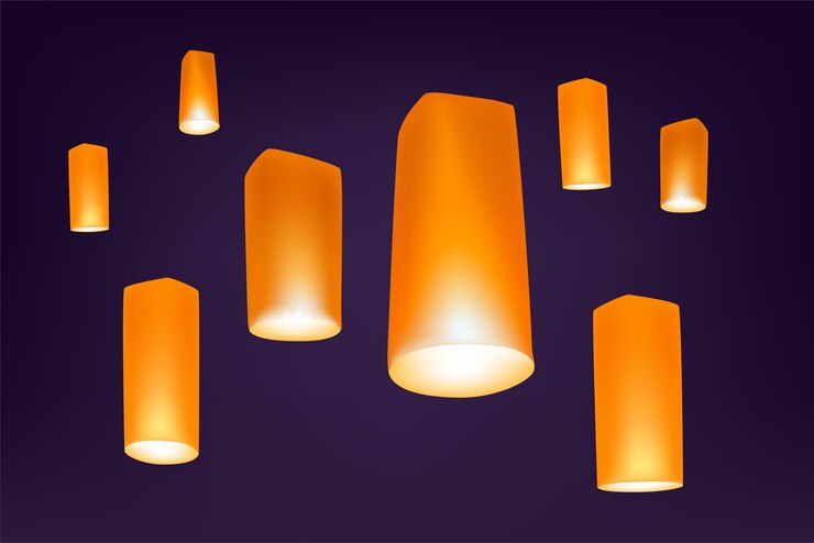 Vetor loy krathong festival lanters à noite