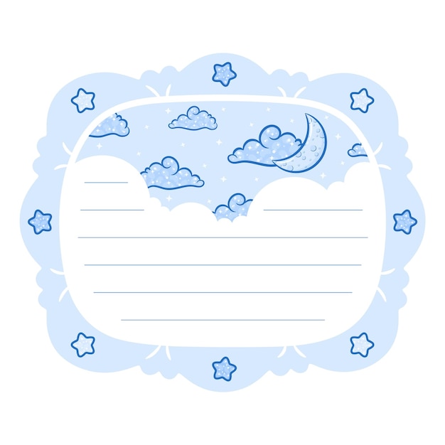 Lua azul e nuvens em branco quadro mensagem de carta de nota com cores pastel para escrever