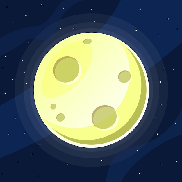 Vetor lua cheia em amarelo com crateras sobre um céu azul com ilustração em vetor estilo cartoon plana de estrelas