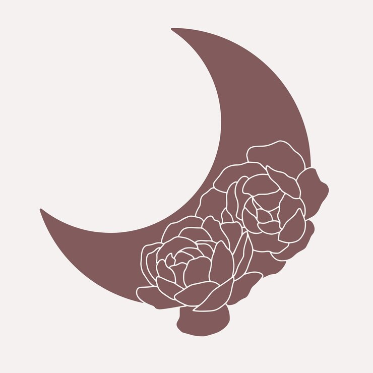 Vetor lua com linhas de peônias arte boho vetorial minimalista