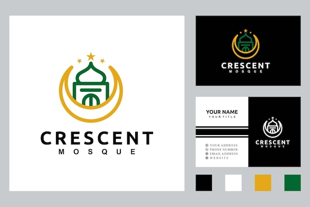 Lua crescente com design de logotipo de símbolo islâmico de mesquita