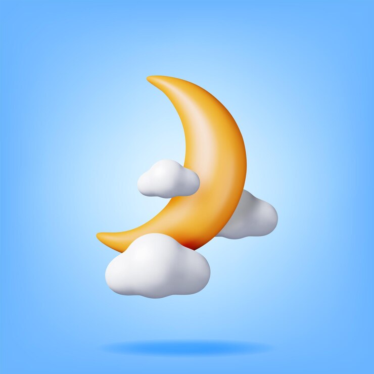 Vetor lua crescente dourada 3d em nuvens renderizar balão lua amarela e nuvem festa decoração evento comemoração de aniversário de casamento islâmico ramadã aniversário muçulmano ilustração do vetor dos desenhos animados