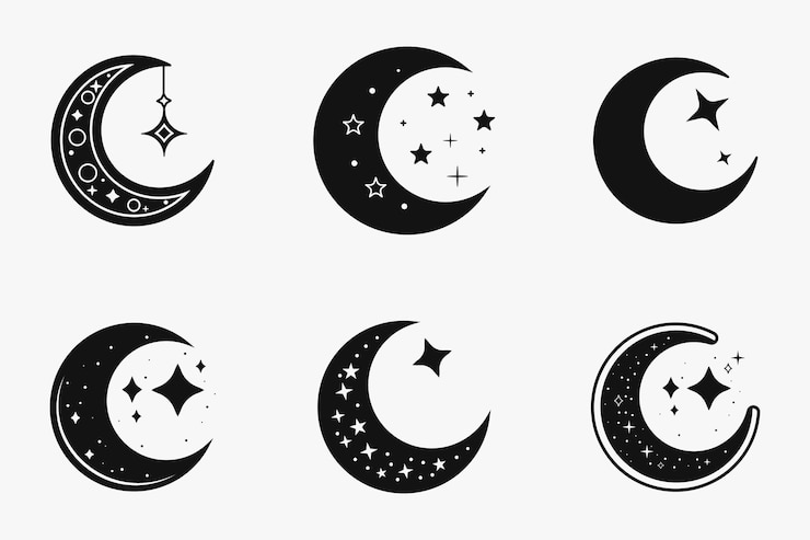 Vetor lua crescente islâmica com silhueta de estrelas