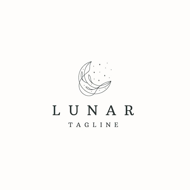 Lua crescente lunar linha arte estilo logotipo ícone design modelo plana vetor