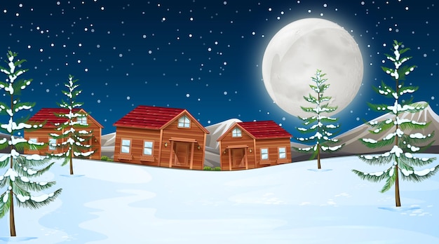 Lua de inverno com cabines