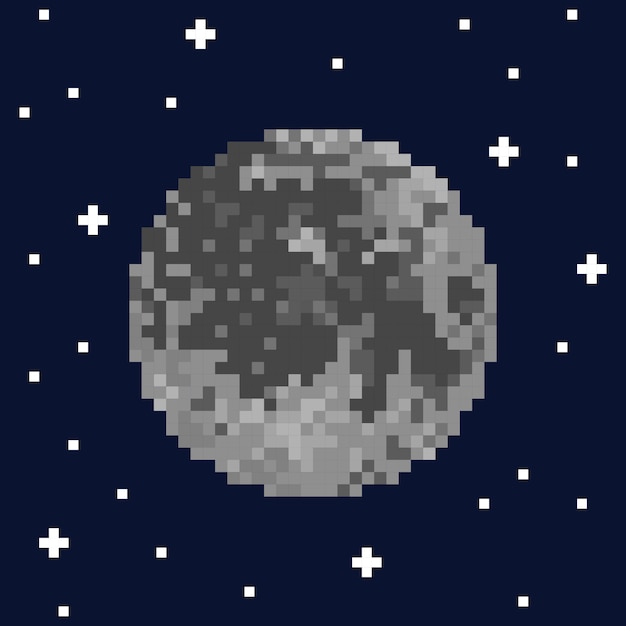 Lua de pixel art e estrelas. ilustração vetorial