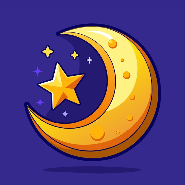 lua dourada e estrelas ilustração vetorial 3D