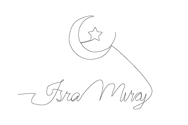 Lua e estrela para ilustração islâmica de isra miraj uma arte de linha
