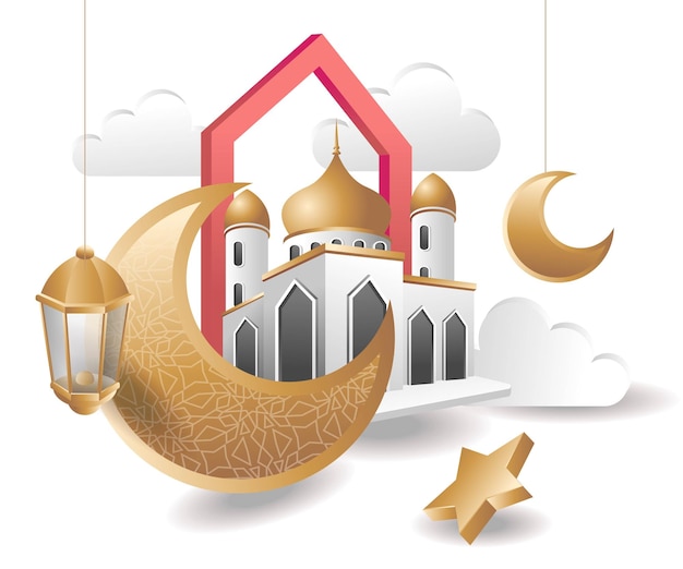 Lua estrela com ilustração do conceito de mesquita ramadan kareem