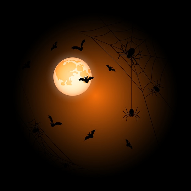 Vetor lua fundo laranja de halloween