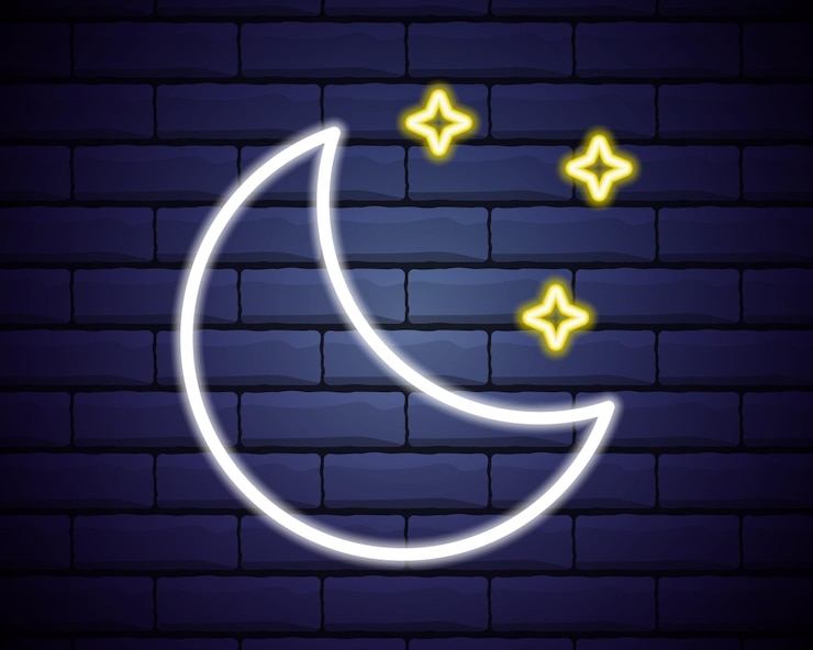 Vetor lua noturna sinal brilhante de néon logo banner brilhante as estrelas e o emblema da lua imagem vetorial