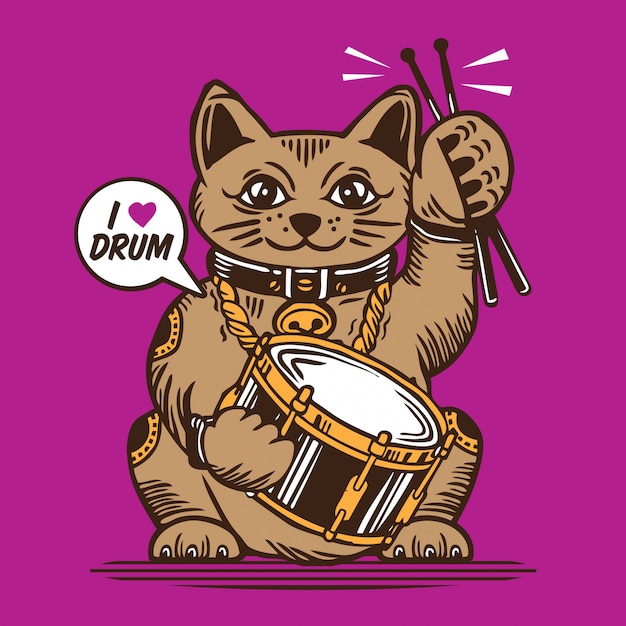 Vetor lucky cat drummer